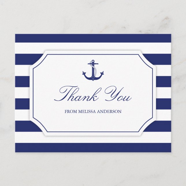 Carte Postale Fête des mariées Ancre marine Merci bleu marine (Devant)