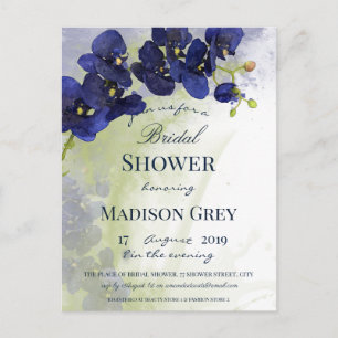 Carte Postale Fête des mariées d'aquarelle bleu foncé orchidée