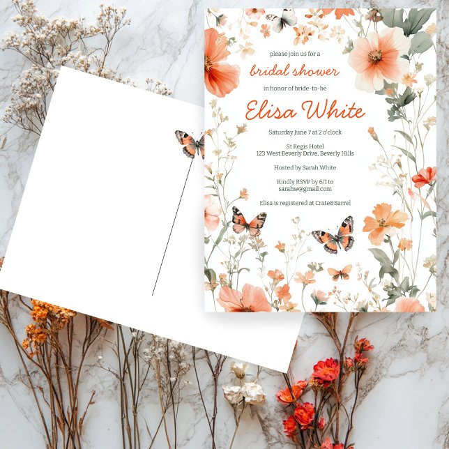 Carte Postale Fête des mariées d'aquarelle Papillon Meadow PERSO (Butterfly Meadow Watercolor Bridal Shower CUSTOM Postcard
)
