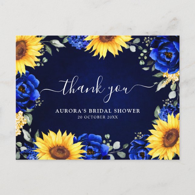 Carte Postale Fête des mariées de tournesol bleu Royal Poster (Devant)
