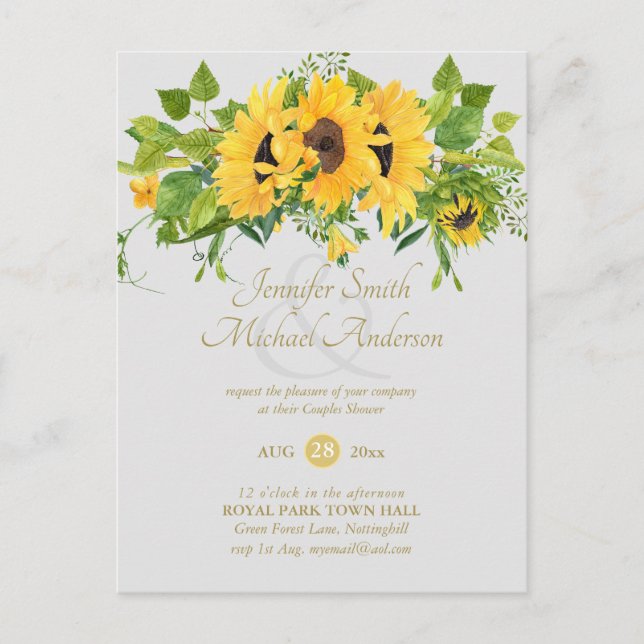 Carte Postale Fête des mariées de tournesol rustique Ampersand C (Devant)