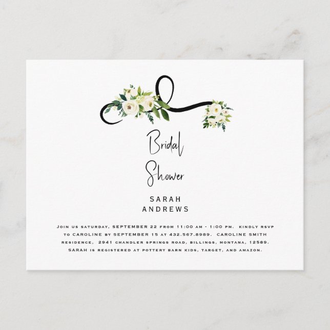 Carte Postale Fête des mariées florale blanche Élégante invitati (Devant)