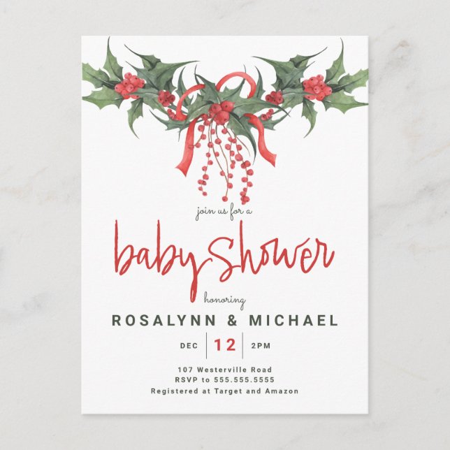 Carte Postale FÊTE DES MARIÉES | Noël Holiday Holly Floral (Devant)