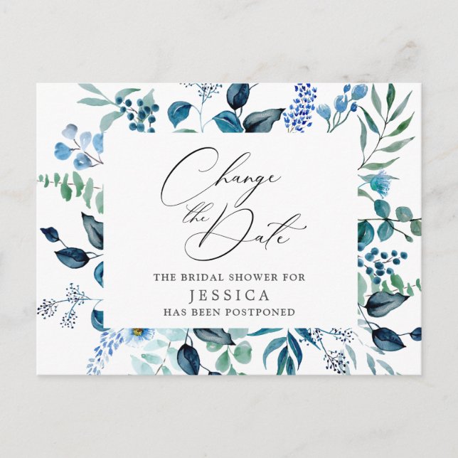 Carte Postale Fête des mariées Reportée Date Elegant Blue Roses (Devant)