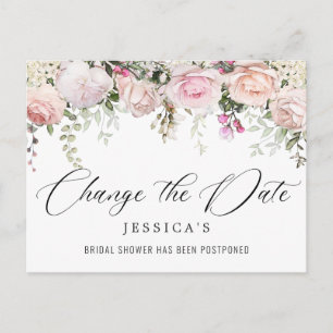 Carte Postale Fête des mariées Reportée Date Elegant Blush Roses