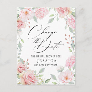 Carte Postale Fête des mariées Reportée Date Elegant Blush Roses