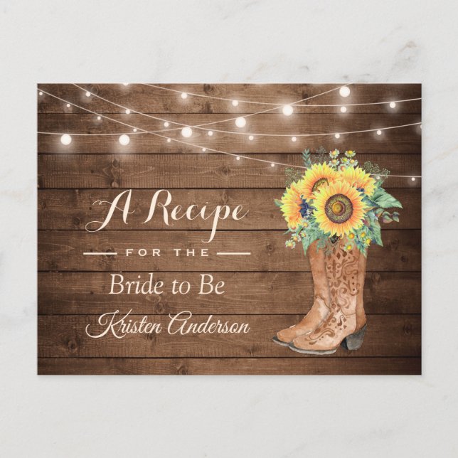 Carte Postale Fête des mariées Rustique Sunflower Boots Recette (Devant)