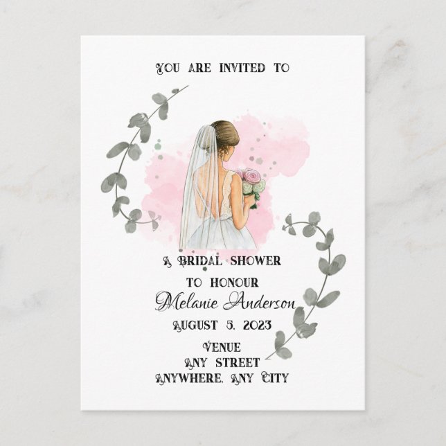 Carte Postale FÊTE DES MARIÉES, thème de la mariée romantique (Devant)