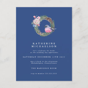 Carte Postale FÊTE DES MARIÉES   Watercolor Winter Sparrow Wreat