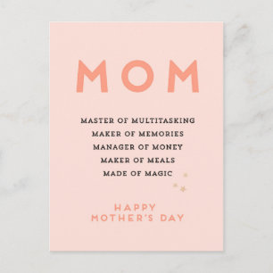 Carte Postale Fête des mères acronyme de Mère mignonne drôle Car