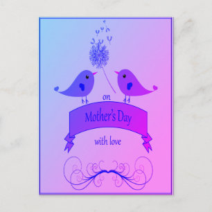 Carte Postale Fête des mères avec amour et oiseaux bleus et viol