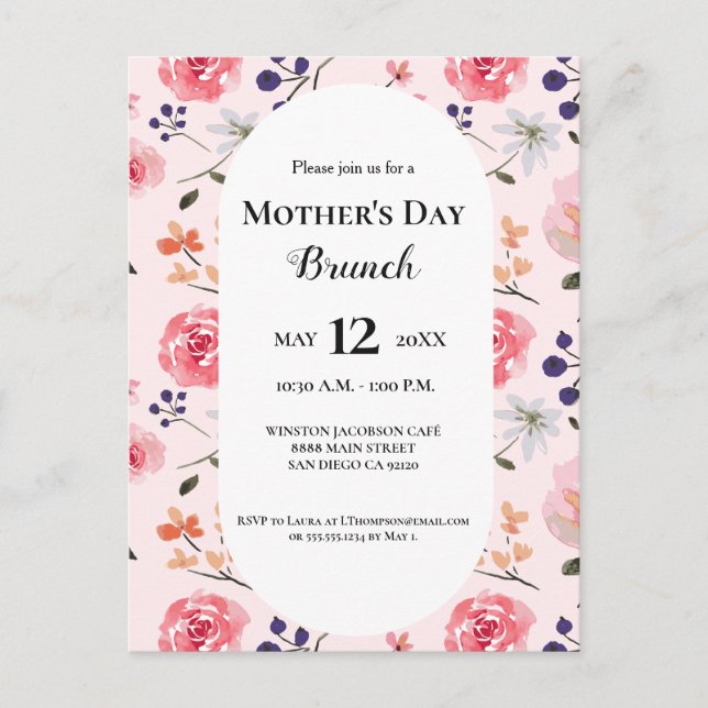 Carte Postale Fête des mères brunch floral rose coutume (Devant)