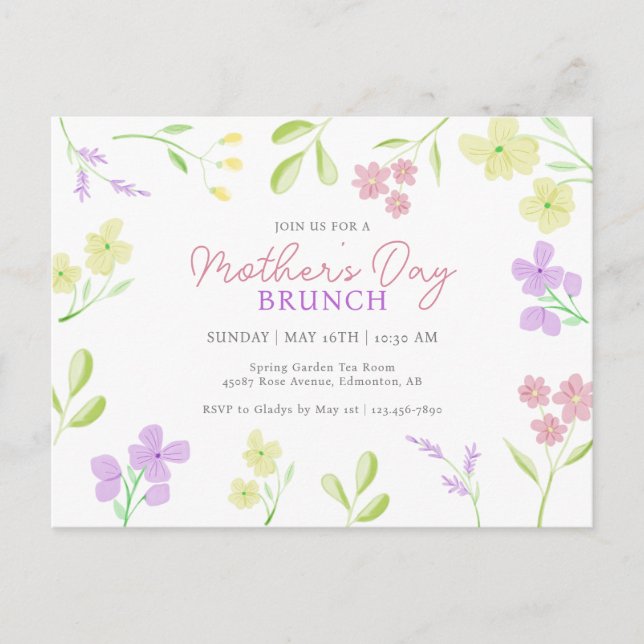 Carte Postale Fête des Mères Brunch Soft Floral Aquarelle Pastel (Devant)