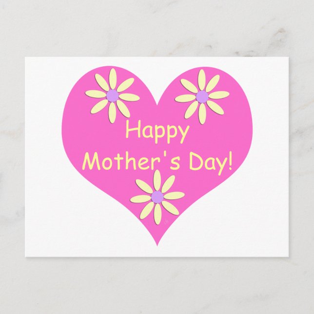 Carte Postale Fête des mères Coeur rose et Fleurs jaunes (Devant)