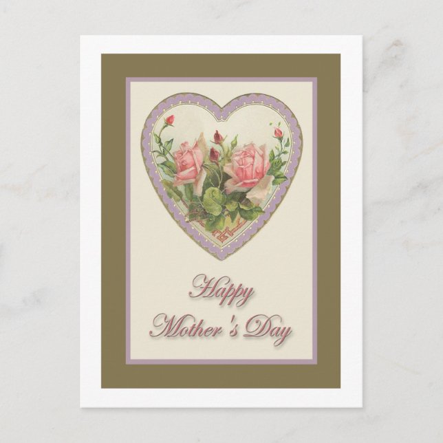 Carte Postale Fête des mères Coeur Vintage et fleurs (Devant)