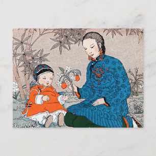 Carte Postale Fête des mères d'Asie vintage Fleurs de bébé