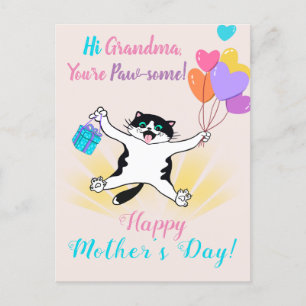 Carte Postale Fête des mères de grand-mère mignonne Kitty Ballon