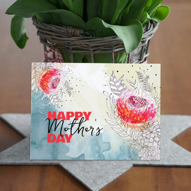 Carte Postale Fête des mères de l'Aquarelle rouge et des fleurs  (Créateur téléchargé)