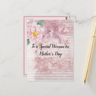Carte Postale Fête des Mères Fleurs roses vertes vintage en détr