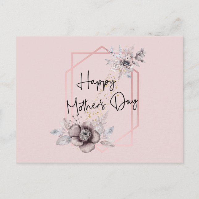 Carte Postale Fête des mères florales rose et gris (Devant)