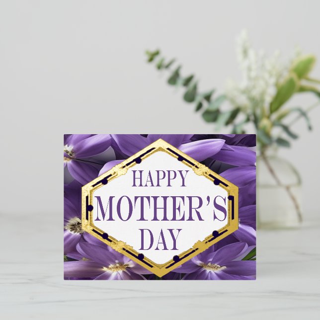 Carte postale Fête des Mères Purple Floral Et Gold (Debout devant)
