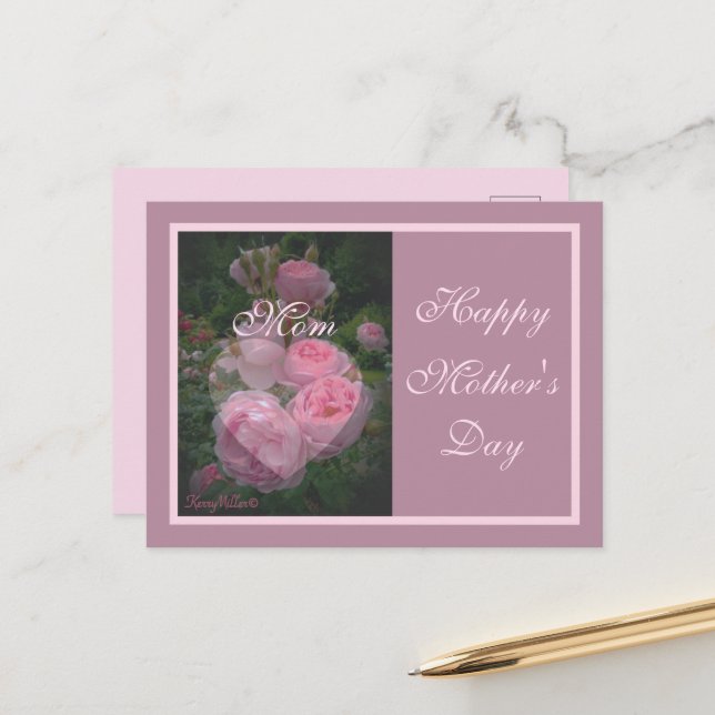 Carte postale Fête des mères rose (Devant/Arrière en situation)