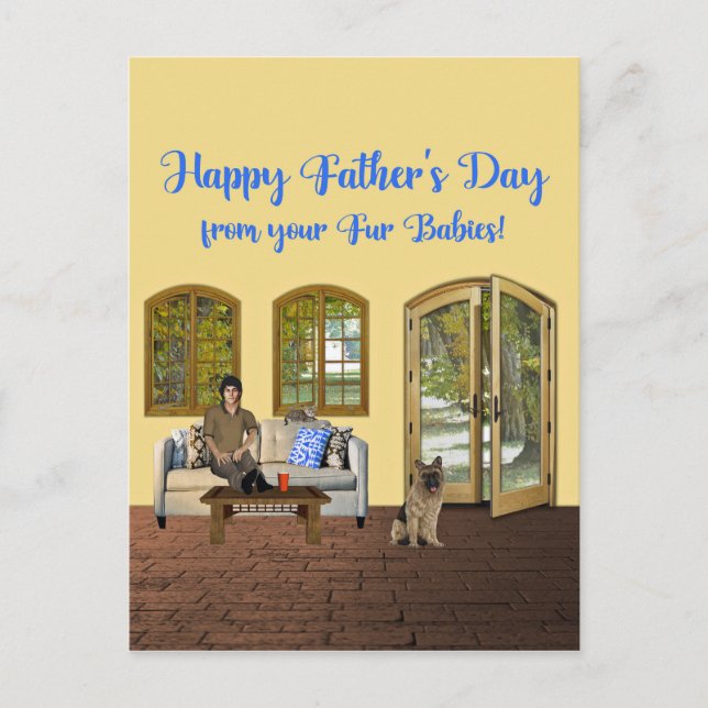Carte Postale Fête des pères de Fur Babies, Homme sur canapé ave (Devant)