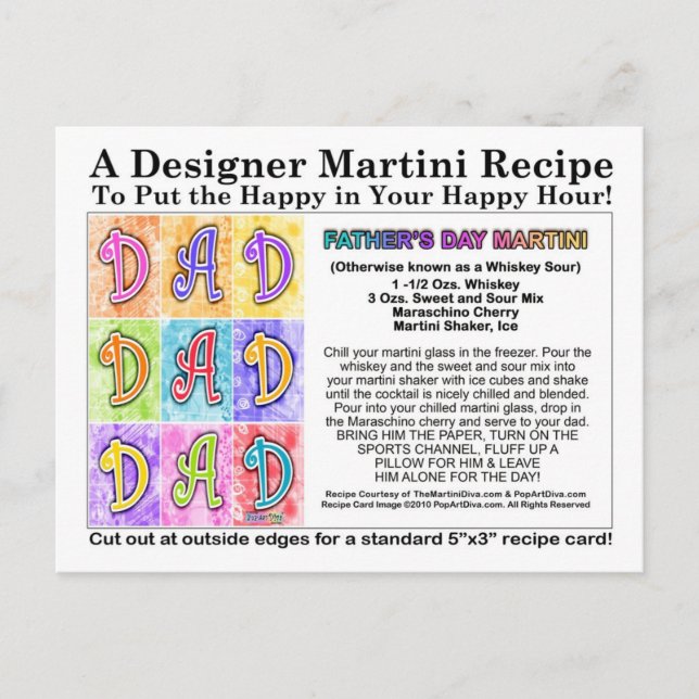 Carte postale fête des pères Martini Recette (Devant)