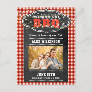 Carte Postale Fête des pères Photo Red Plaid Chalkboard BBQ Part