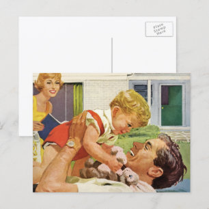 Carte Postale Fête des pères vintage, Happy Family dans les banl
