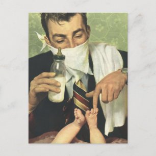 Carte Postale Fête des pères vintage, papa donne une bouteille à