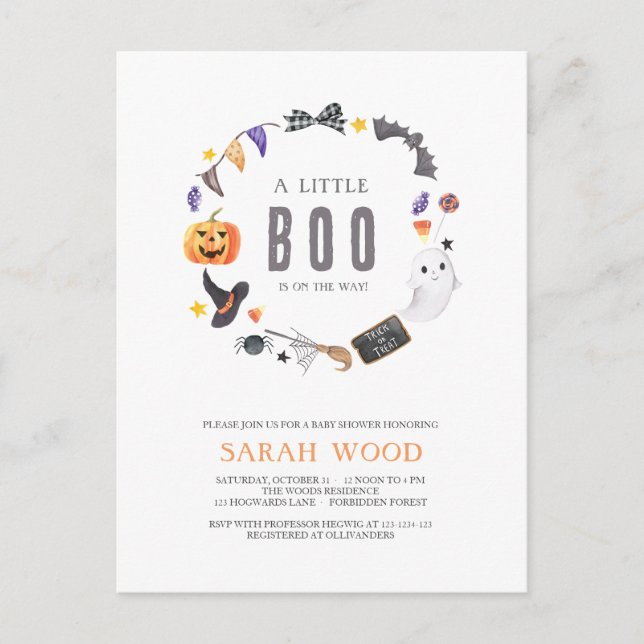 Carte Postale Fête d'Halloween, Fête de Bébé Little Boo (Devant)