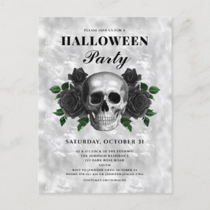 Carte Postale Fête d'Halloween Roses Noires Gothiques et Crâne