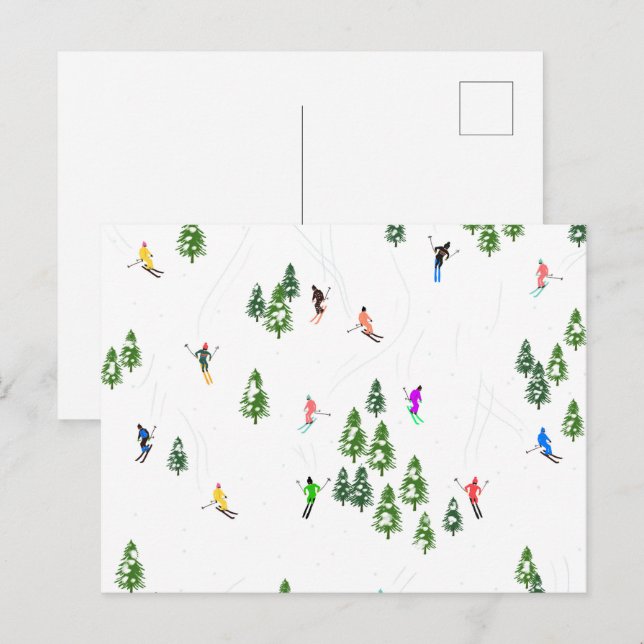 Carte Postale Fête d'Illustration de ski alpin Freeride (Devant / Derrière)