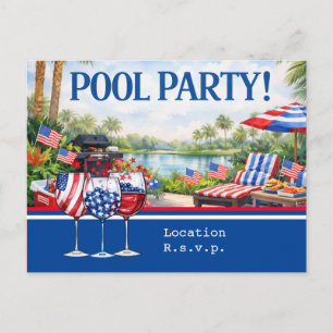 Carte Postale Fête du 4 juillet Barbecue Piscine Party