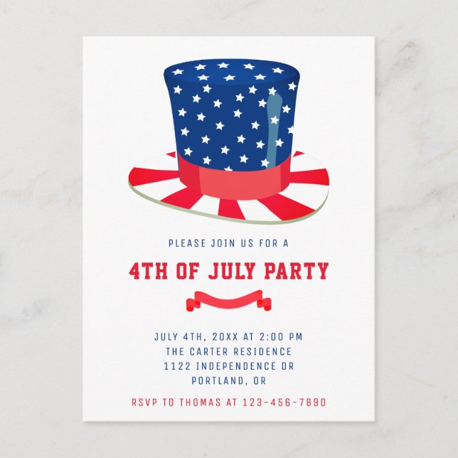 Carte Postale Fête du 4 juillet BBQ patriotique Rouge Blanc Bleu (Devant)