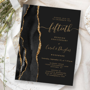 Carte Postale Fête du 50e Anniversaire Black Agate Gold
