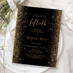 Carte Postale Fête du 50e anniversaire Black Gold Glitter