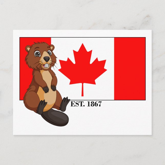 Carte Postale Fête du Canada Est. Drapeau et castor 1867 (Devant)