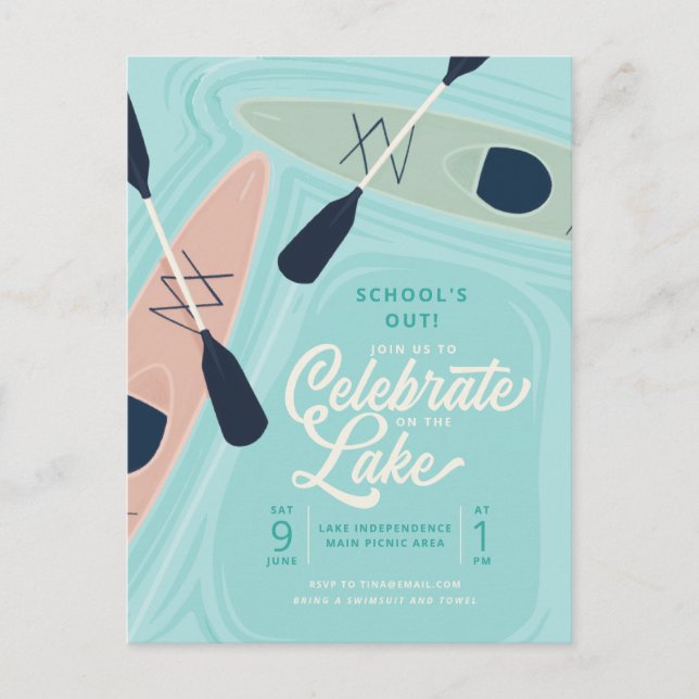 Carte Postale Fête du lac Fin de l'année scolaire Design Kayak (Devant)