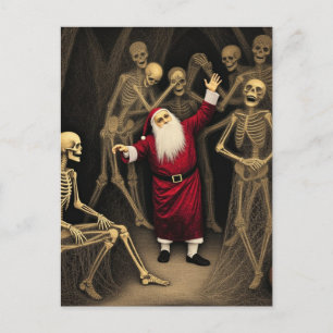 Carte Postale Fête effrayante avec le Père Noël et les squelette
