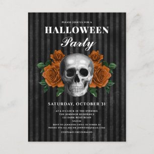 Carte Postale Fête Halloween Roses Gothiques & Crâne