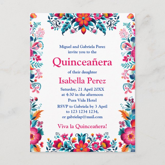 Carte Postale Fête mexicaine blanche florale pour les quinze ans (Devant)