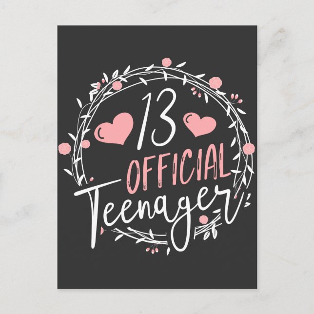 Carte Postale Fête officielle des 13 ans pour adolescente de 13  (Devant)