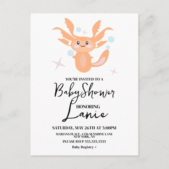 Carte Postale Fête Prénatale de Créature Océanique Axolotl Paste (Devant)