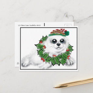 Carte Postale Fête Seal pup   Couronne de Noël