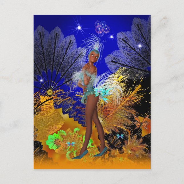 Carte Postale Fête Showgirl En Bleu (Devant)
