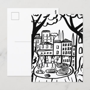 Carte Postale Fête sur la Terrasse Ville Fantaisiste Dessinée à