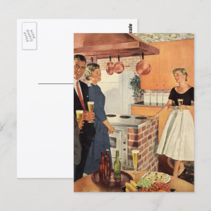 Carte Postale Fête vintage dans la cuisine, la bière et les amus