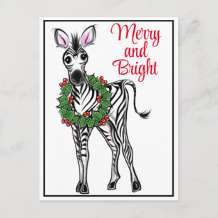 Carte Postale Fête Zebra   vert rouge Xmas couronnes Pos